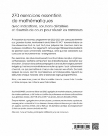 270 exercices essentiels de mathématiques - avec indications, solutions détaillées et résumés de cours pour réussir les concours en PC et PC*